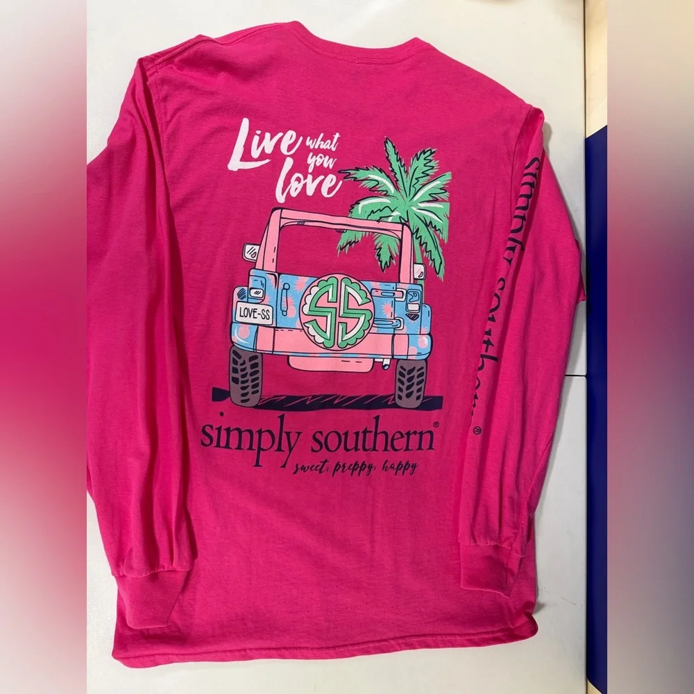 Womens Simply Southern “LIVE WHAT YOU LOVE ” Pink T Shirt sz Medium EUC - Picture 10 of 12